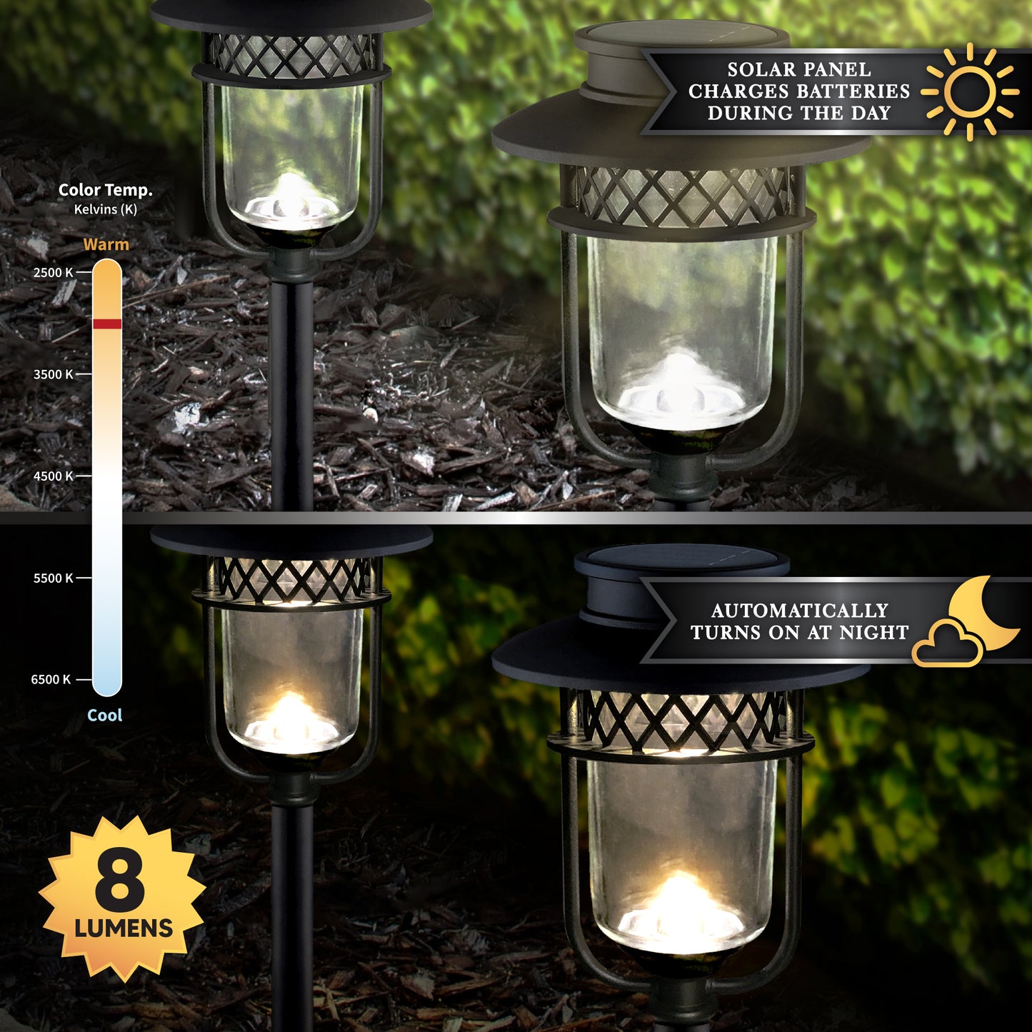 2 Pack Black Stainless Steel Landscape, Solar Pathway Lights & Garden Lights