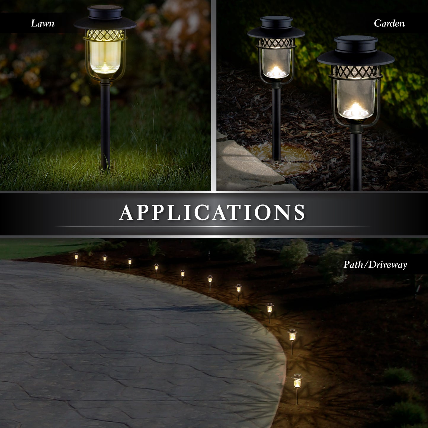 2 Pack Black Stainless Steel Landscape, Solar Pathway Lights & Garden Lights