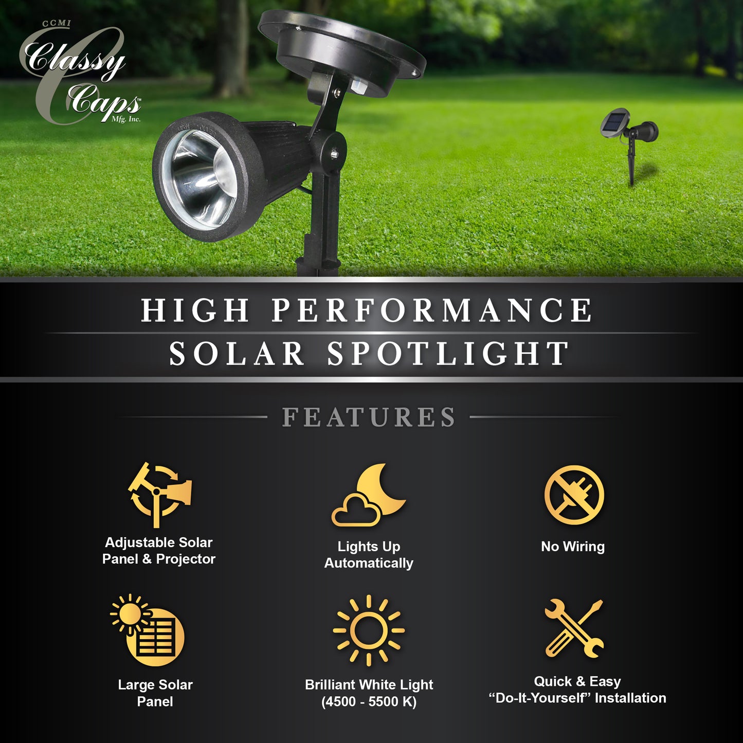 High Performance Solar pathway lights and Spotlights