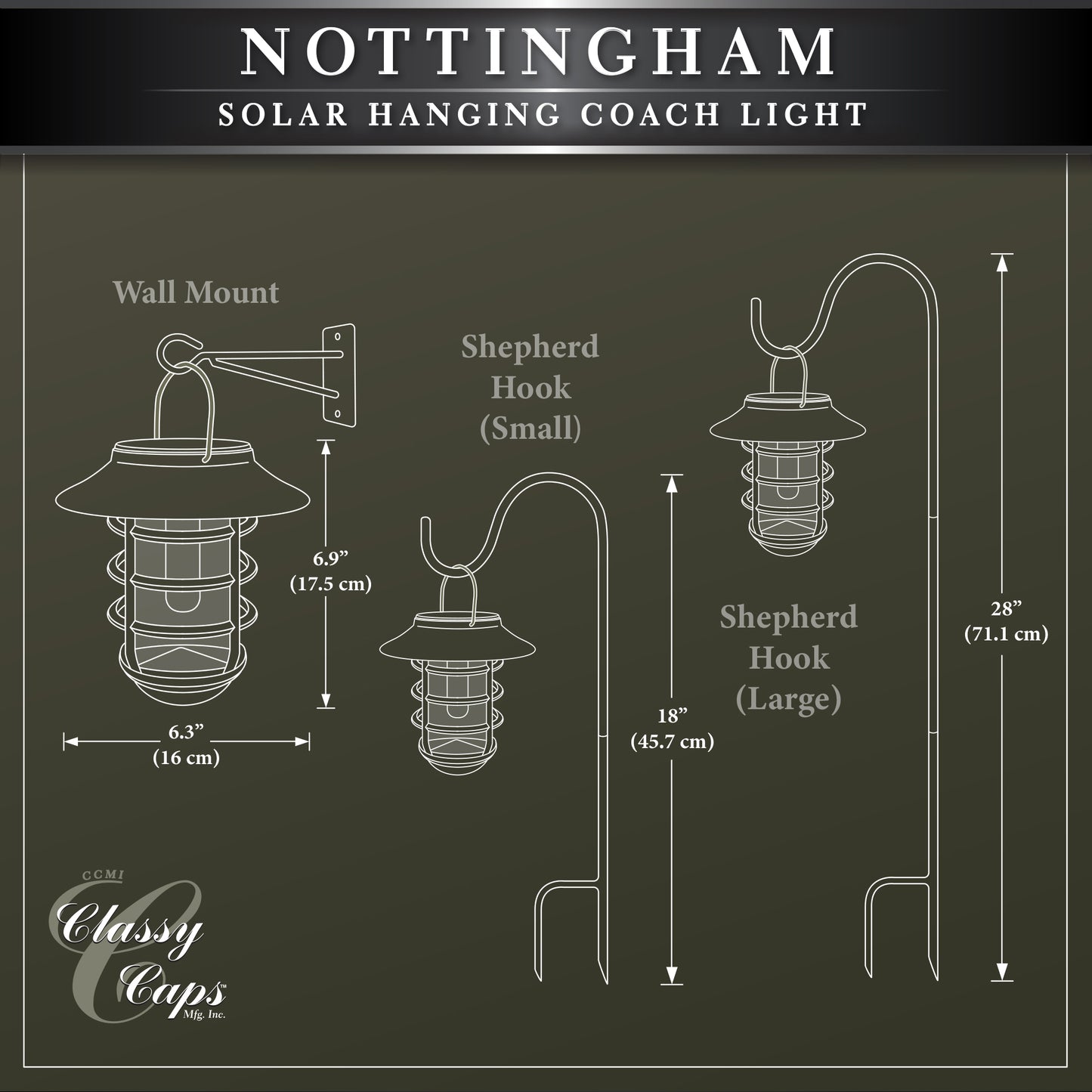 Black Aluminum Nottingham Hanging Coach Solar Lamps