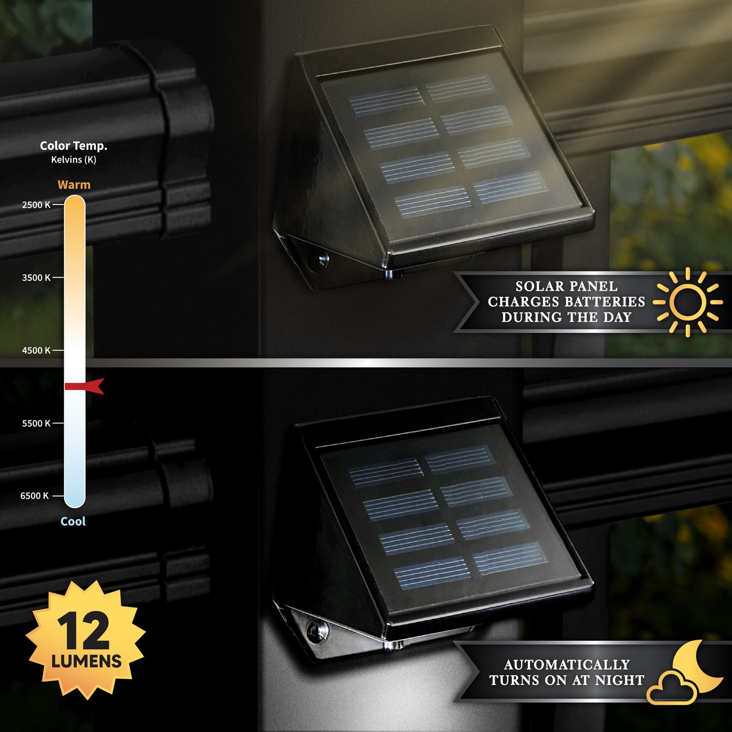 Black Aluminum Deck & Wall Mounted Solar Lights