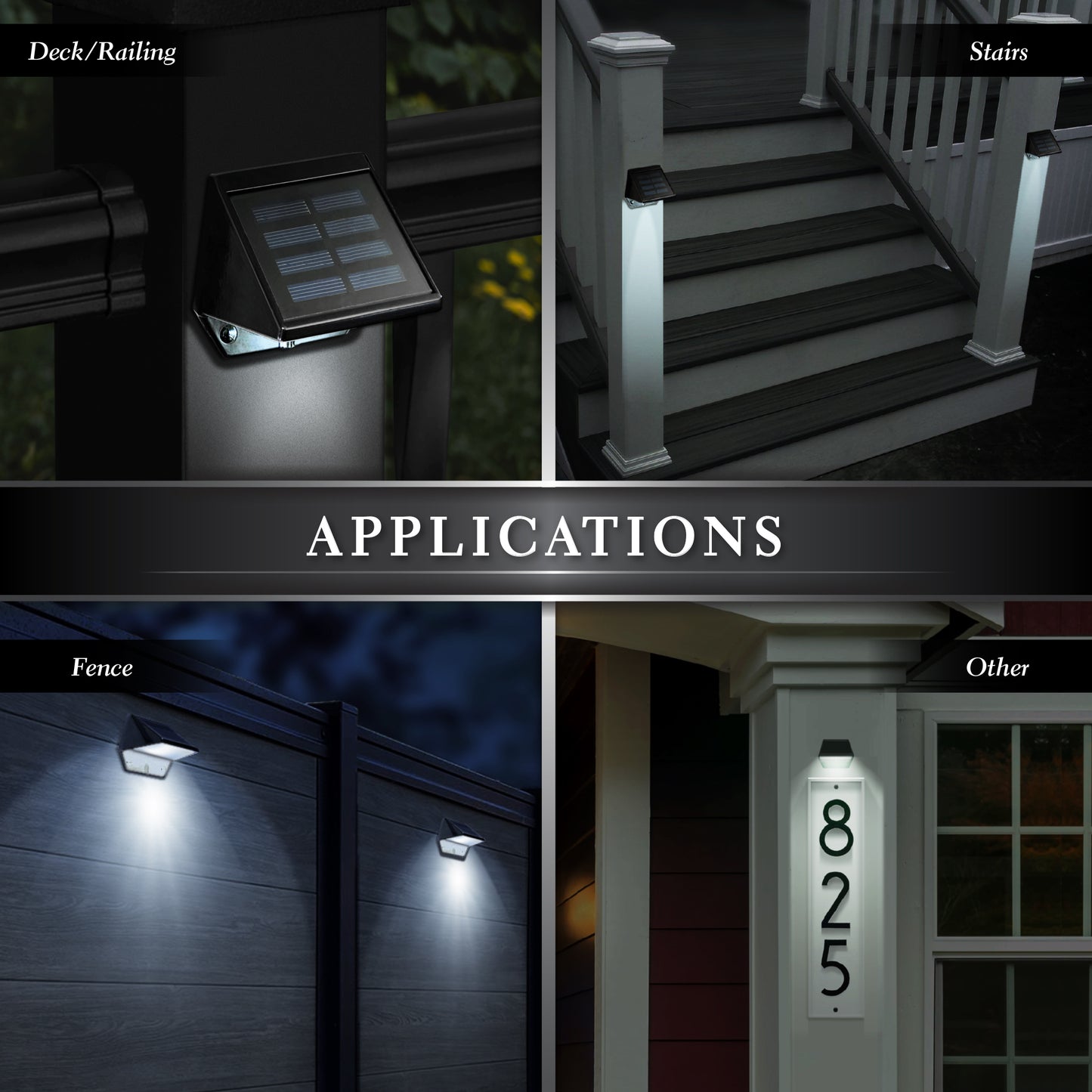 Black Aluminum Deck & Wall Mounted Solar Lights