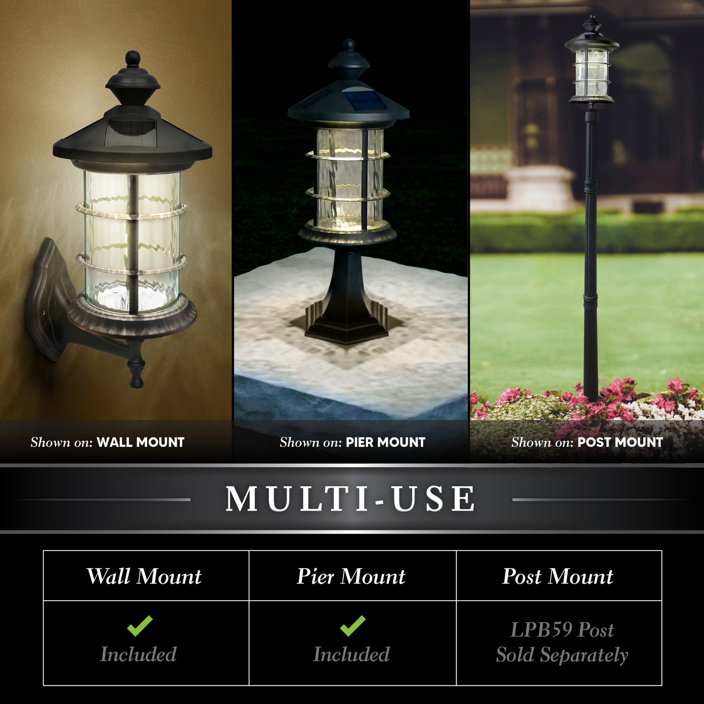 Black Aluminum Hampton Solar Lamps