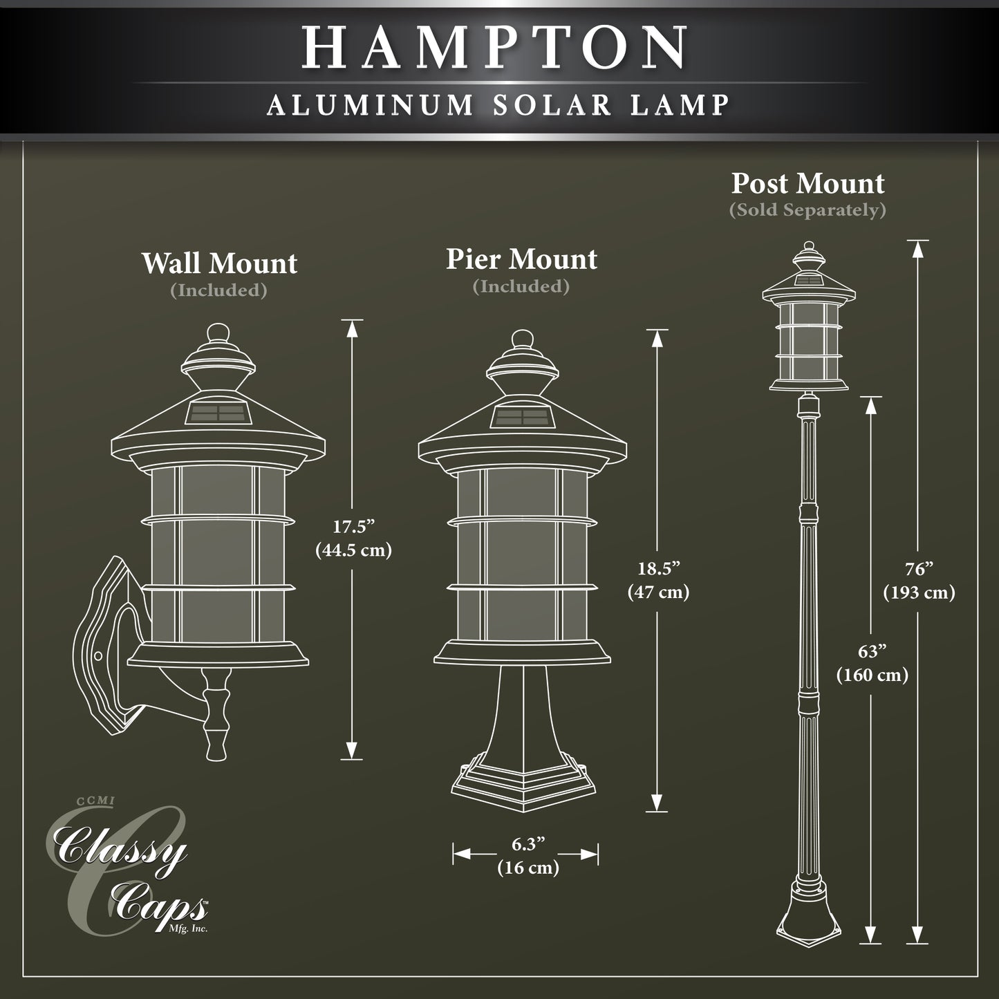 Black Aluminum Hampton Solar Lamps