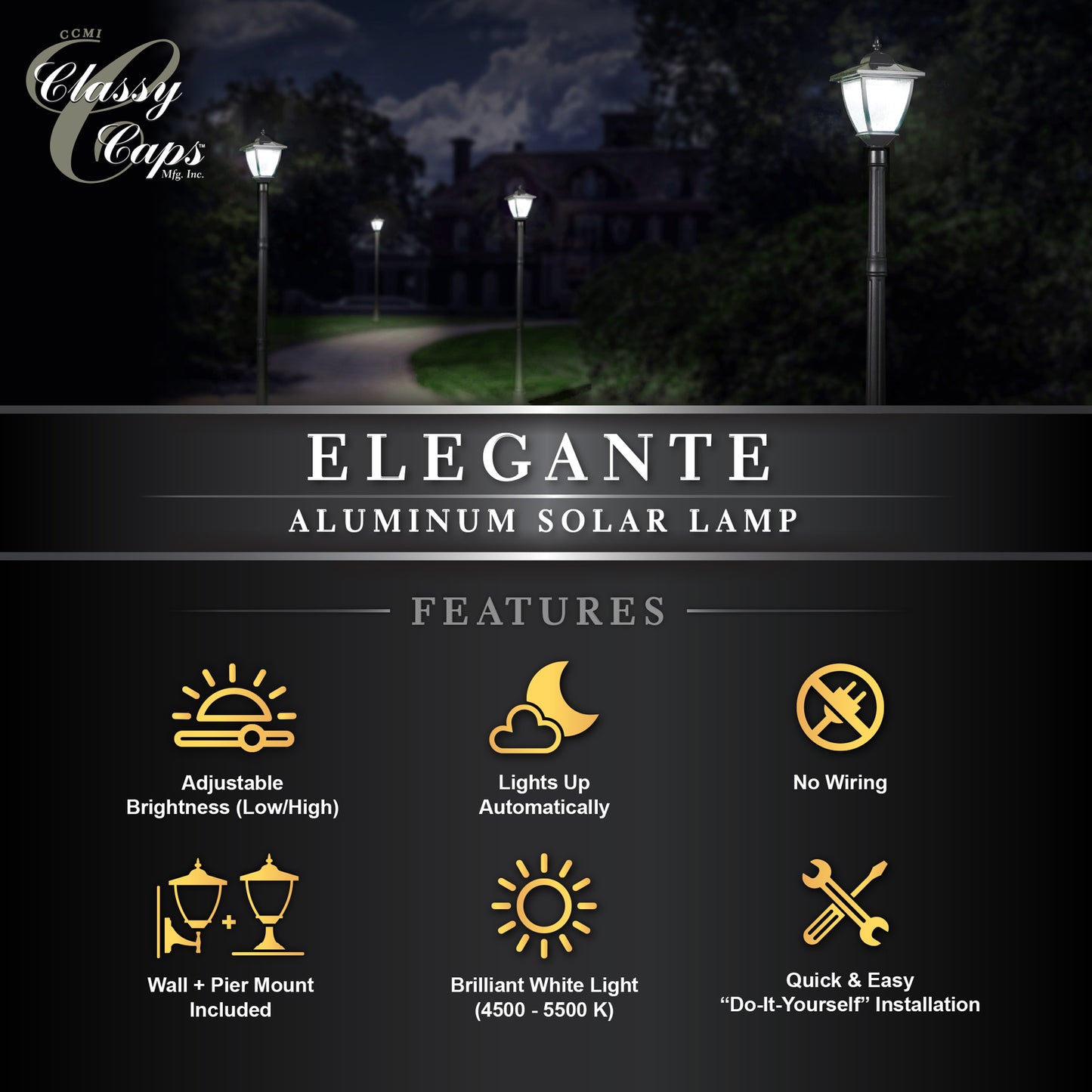 Aluminum Elegant Solar Lamps - Black