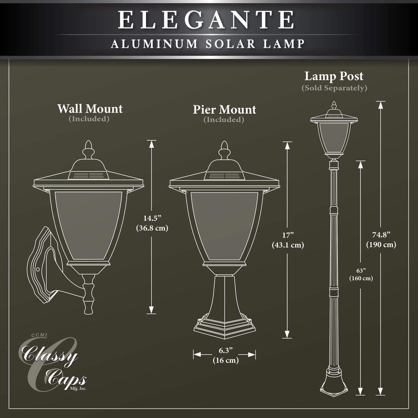 Aluminum Elegant Solar Lamps - Black