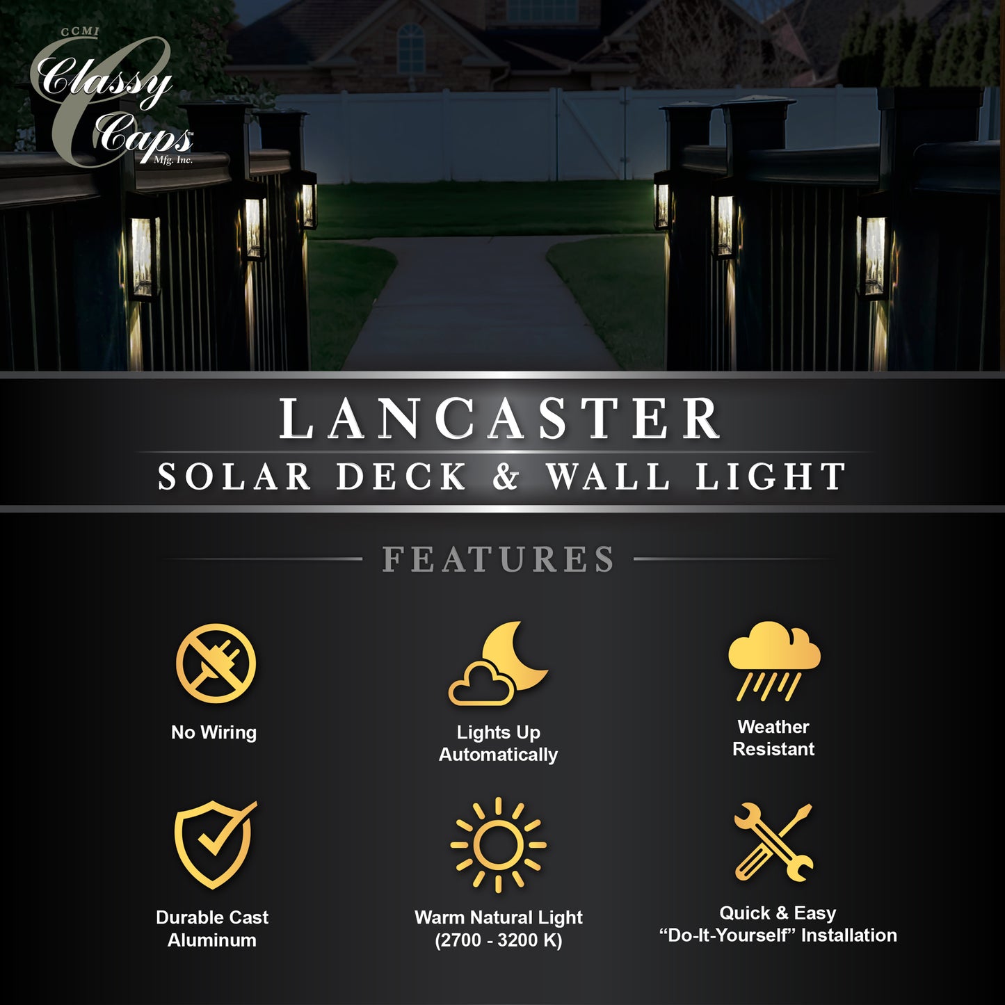 Black Aluminum Lancaster Solar Wall Lights Outdoor  (2 Pack)