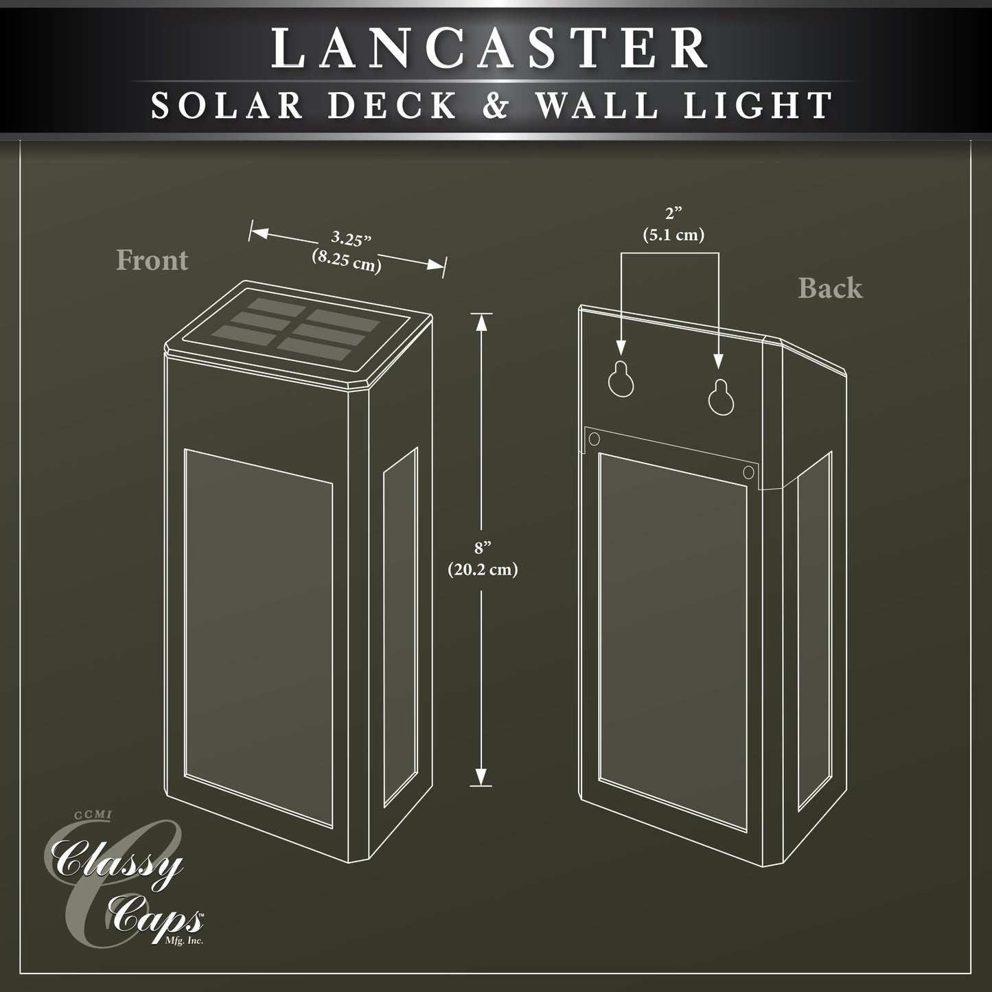 Black Aluminum Lancaster Solar Wall Lights Outdoor  (2 Pack)